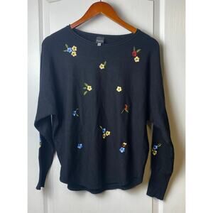 Aaeda Black Floral Embroidered Dolman Sleeve Sweater Women's Size Large